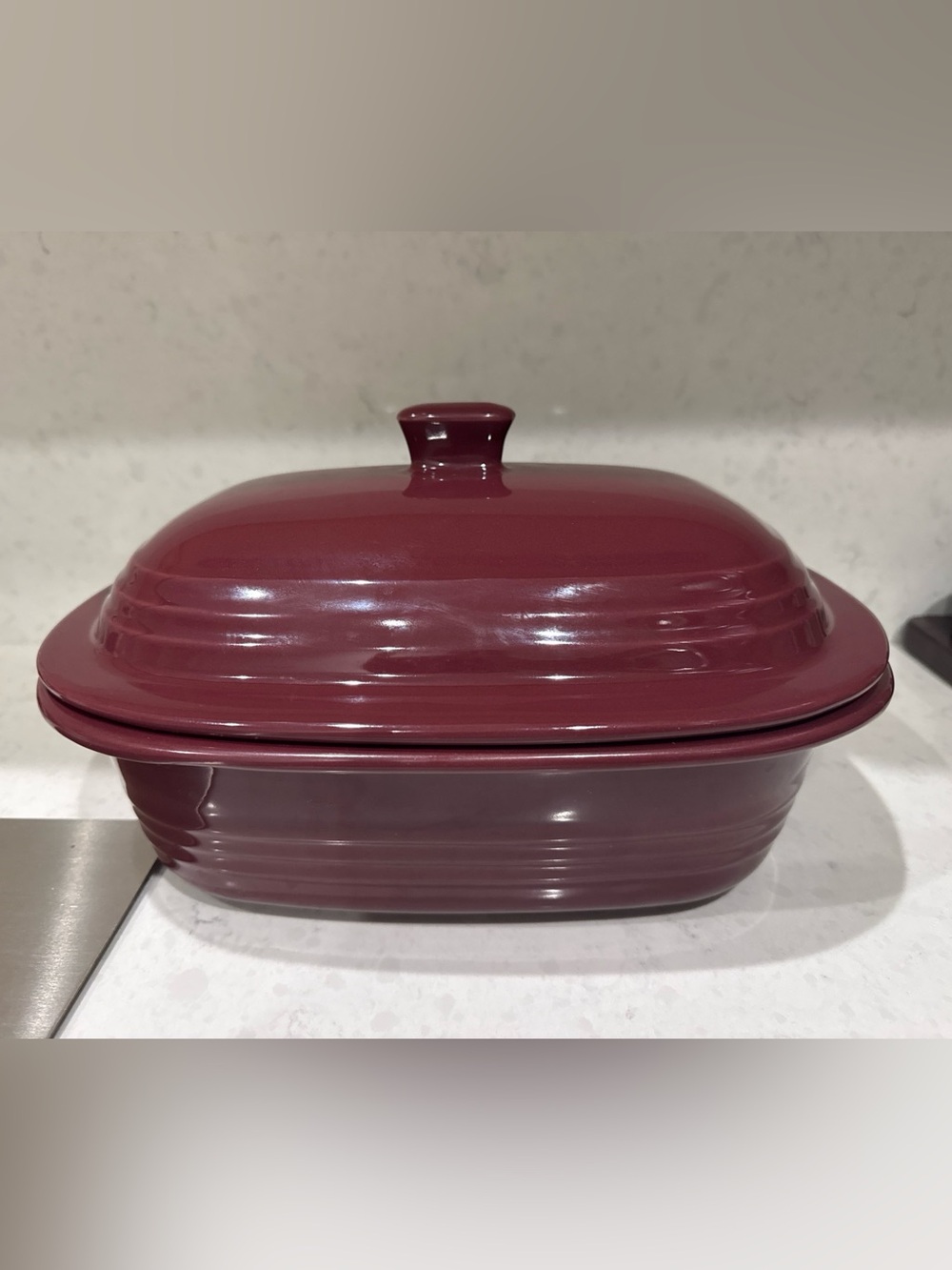 Pampered Chef retired Ceramic Covered Casserole Dish in cranberry
